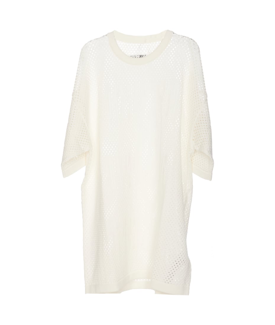 Maison Margiela MM6ニット　S MM6 Maison Margiela Cream Frayed Hem Knit Sweater s62hl0019