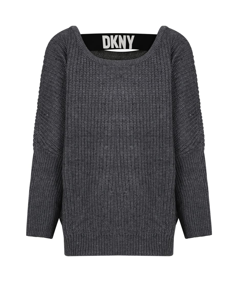 DKNY Gray Sweater For Girl With Elastic Logo Girls