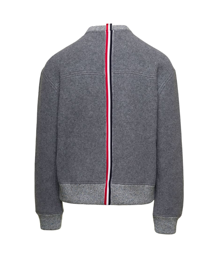 Thom Browne Crewneck Sweatshirt W/ Cb Rwb Stripe In Wool Fleece