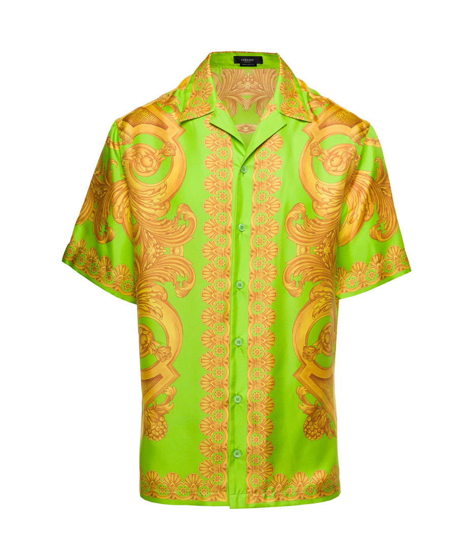 Versace Green and Gold Hawaiian Shirt with All-Over Barocco Print in Silk  Man - ShopStyle