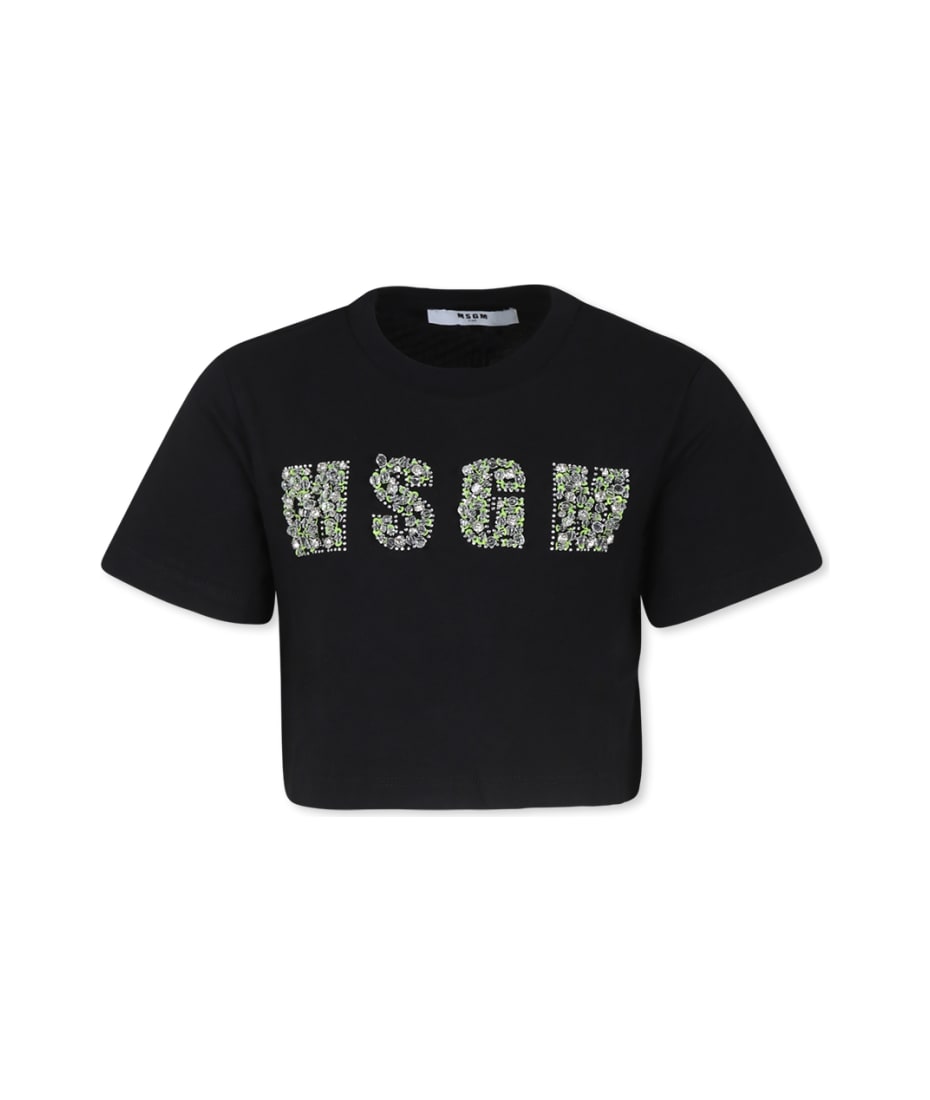 MSGM Black T-shirt For Girl With Logo | italist
