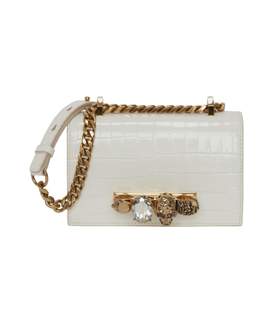 Mini Jewelled Satchel with Chain in Ivory