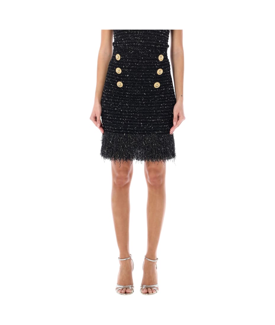 【関税込み】balmain Fringed tweed skirt Balmain Fringed Lurex Tweed Skirt | italist