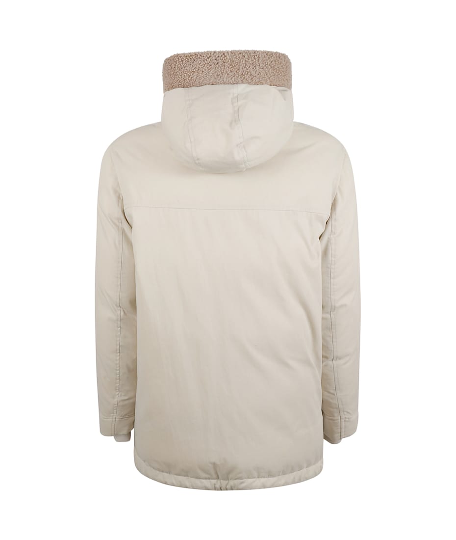 BRUNELLO CUCINELLI アイボリー ジャケット 42 BRUNELLO CUCINELLI Ivory Lamb Shearling Fur Suede Parka Coat