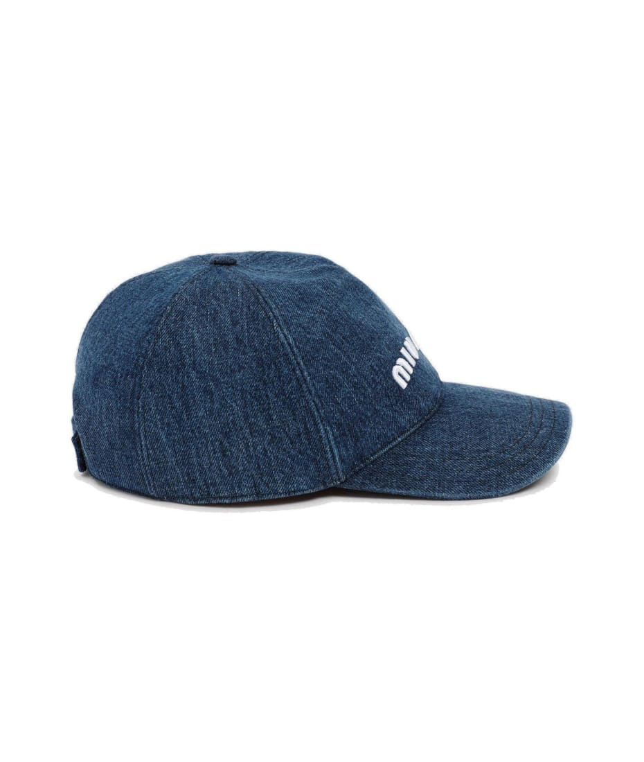 Miu Miu Logo Embroidered Denim Baseball Cap | italist