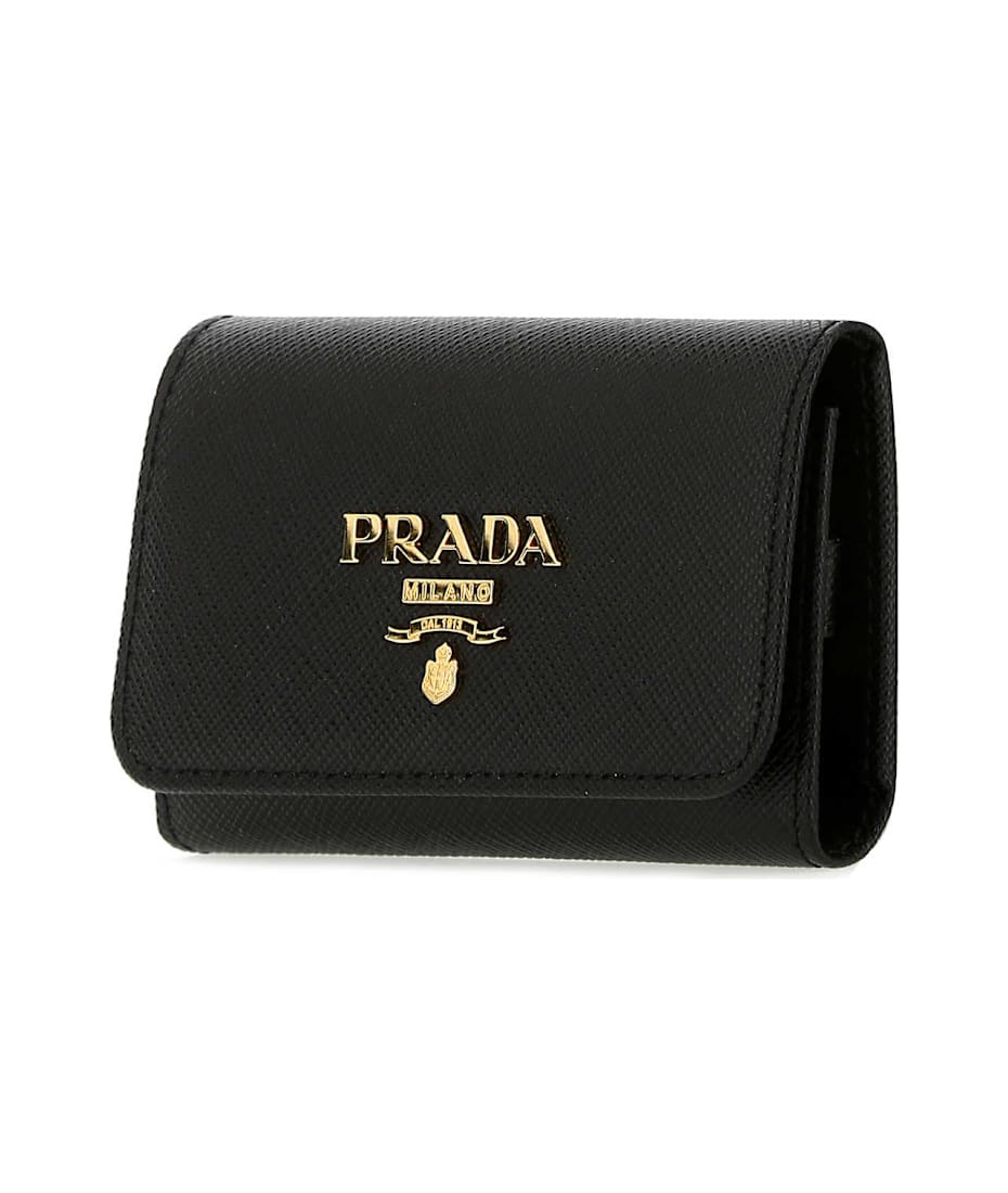 Prada Black Leather Key Ring Case | italist