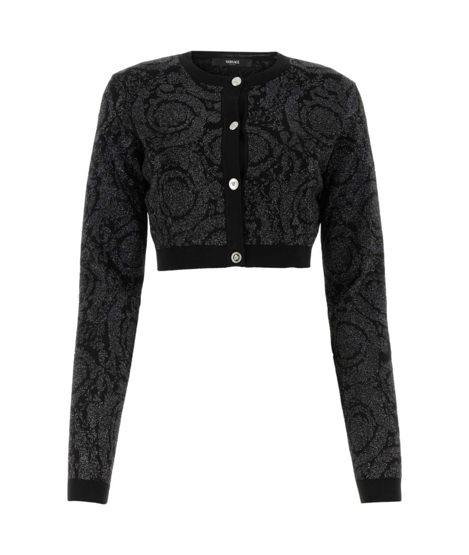 Versace Embroidered Stretch Viscose Blend Cardigan - BLACK