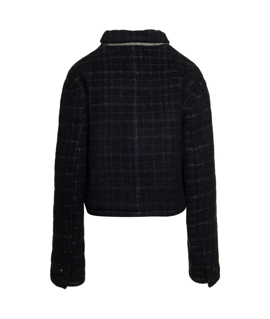 【送料&関税込】Etro Black Cropped Jacket With Embroidery An Etro Black Cropped Jacket With Embroidery And Check Motif In