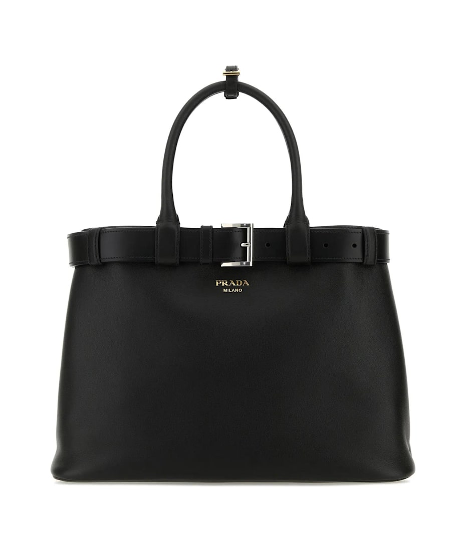 Prada Black Leather Buckle Large Handbag | italist