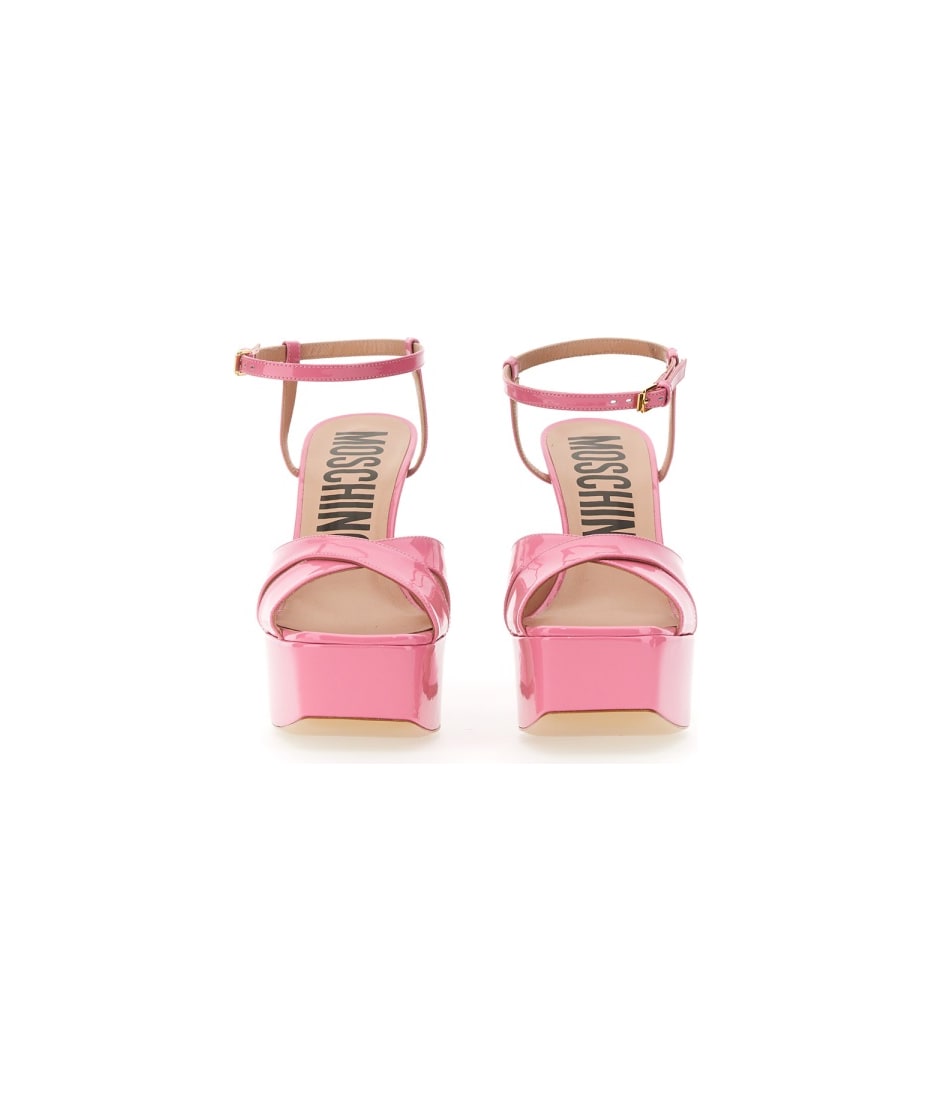 【送料&関税込】Moschino Platform Sandal Moschino logo-print Leather Platform Sandals | Pink