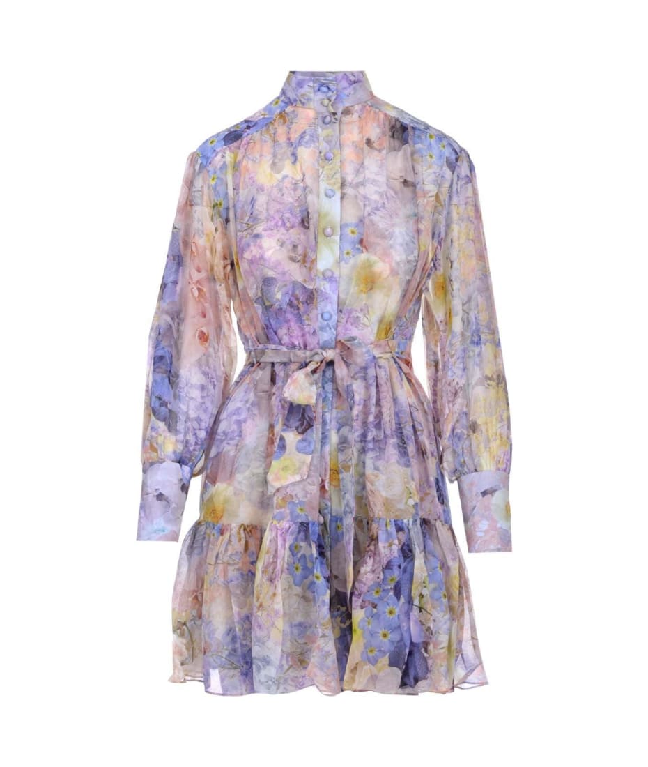 ZIMMERMANNミニワンピース フローラルプリント【関税なし】 Zimmermann Lantern Floral-printed Pleated Mini Dress