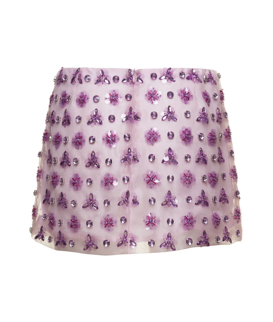 Des Phemmes Pink Geometric Mini Skirt With Crystal Cotton In Organza Woman - Violet
