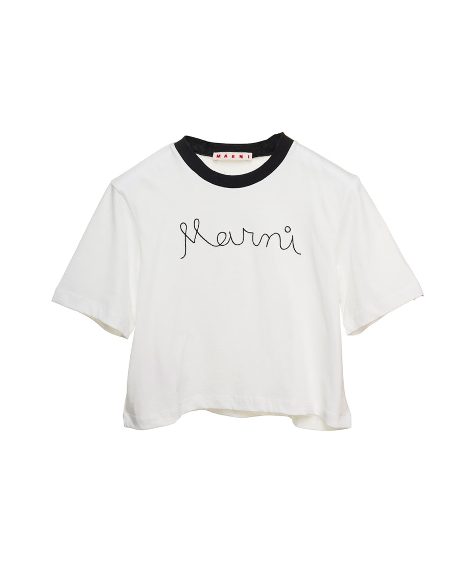 Marni White T-shirt With Front Logo Print In Cotton Girl | italist