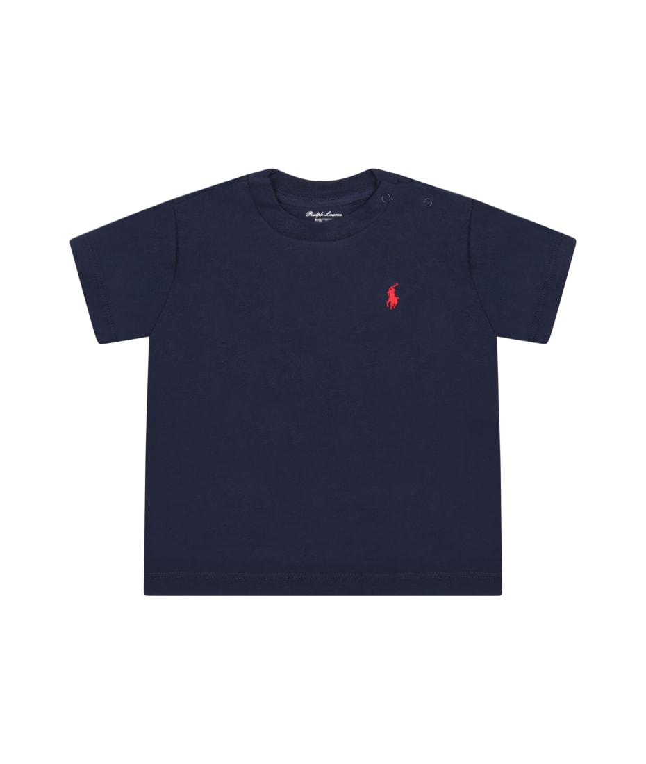 Ralph Lauren Blue T-shirt For Baby Kids With Iconic Pony Logo - Blue