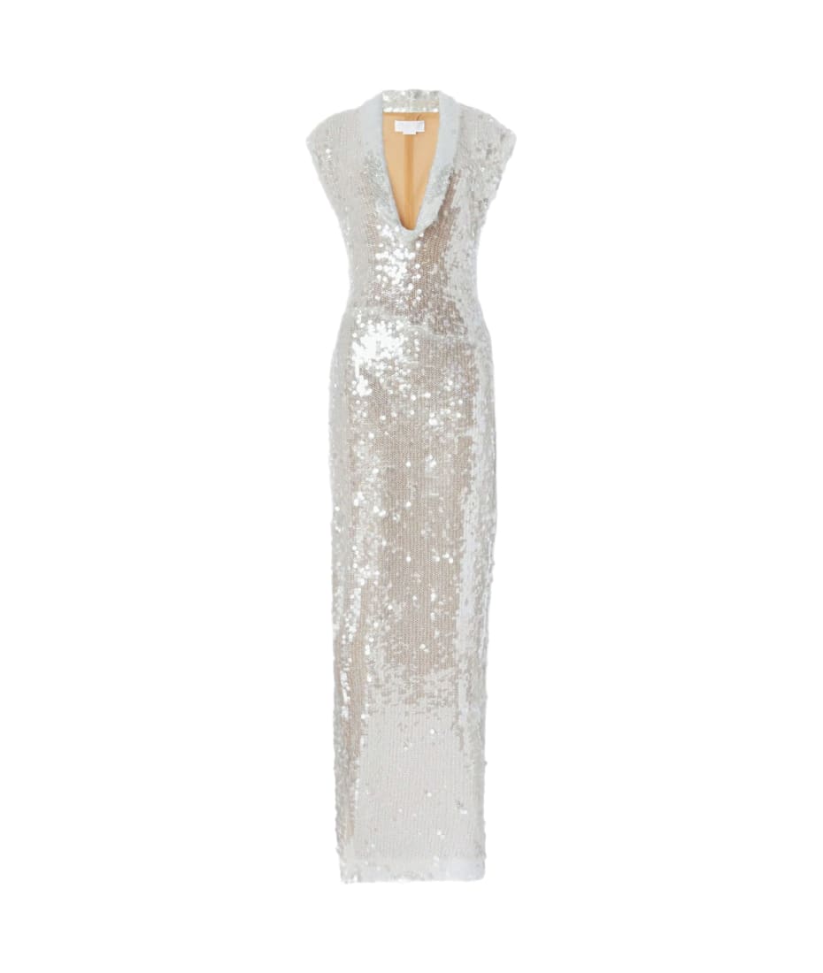 floral dress for bridal shower guest Ariana Sequin Midi Dress Beige main image 1