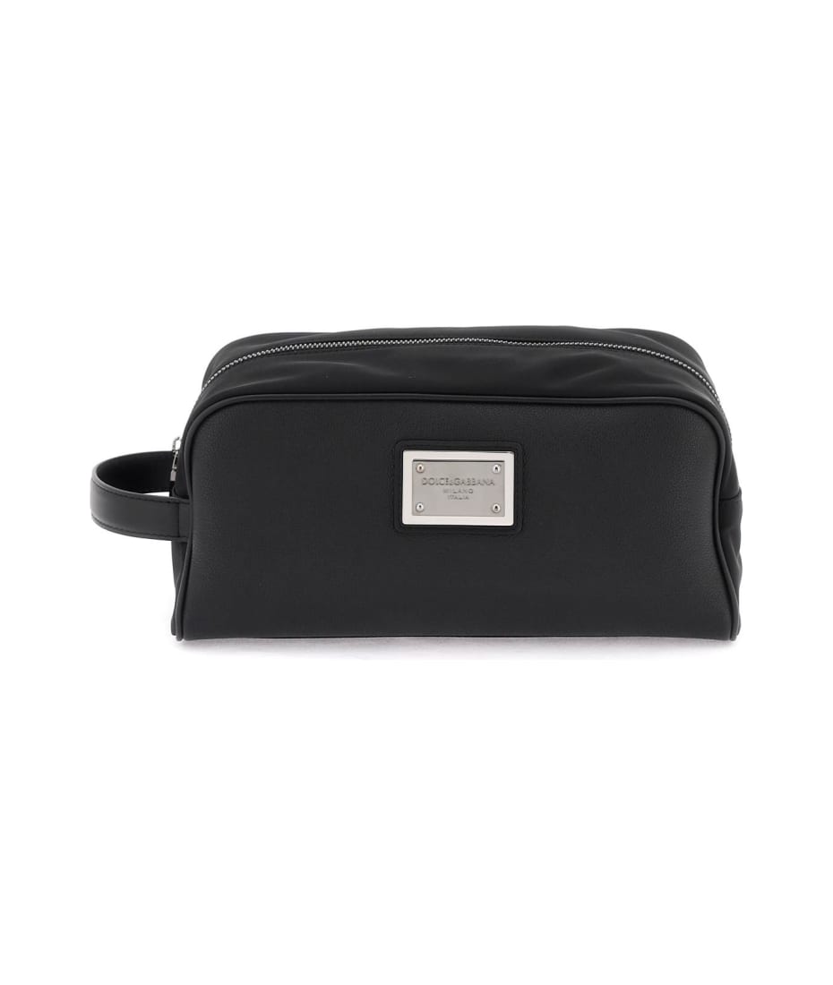 Versace Logo Jacquard Dopp Kit in Black-Ruthenium