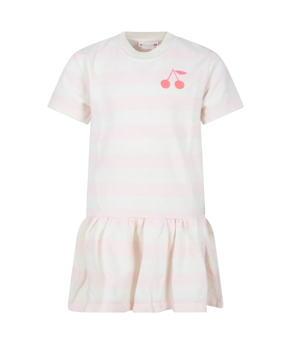 Bonpoint Ivory Dress For Girl With Iconic Cherries - Pink