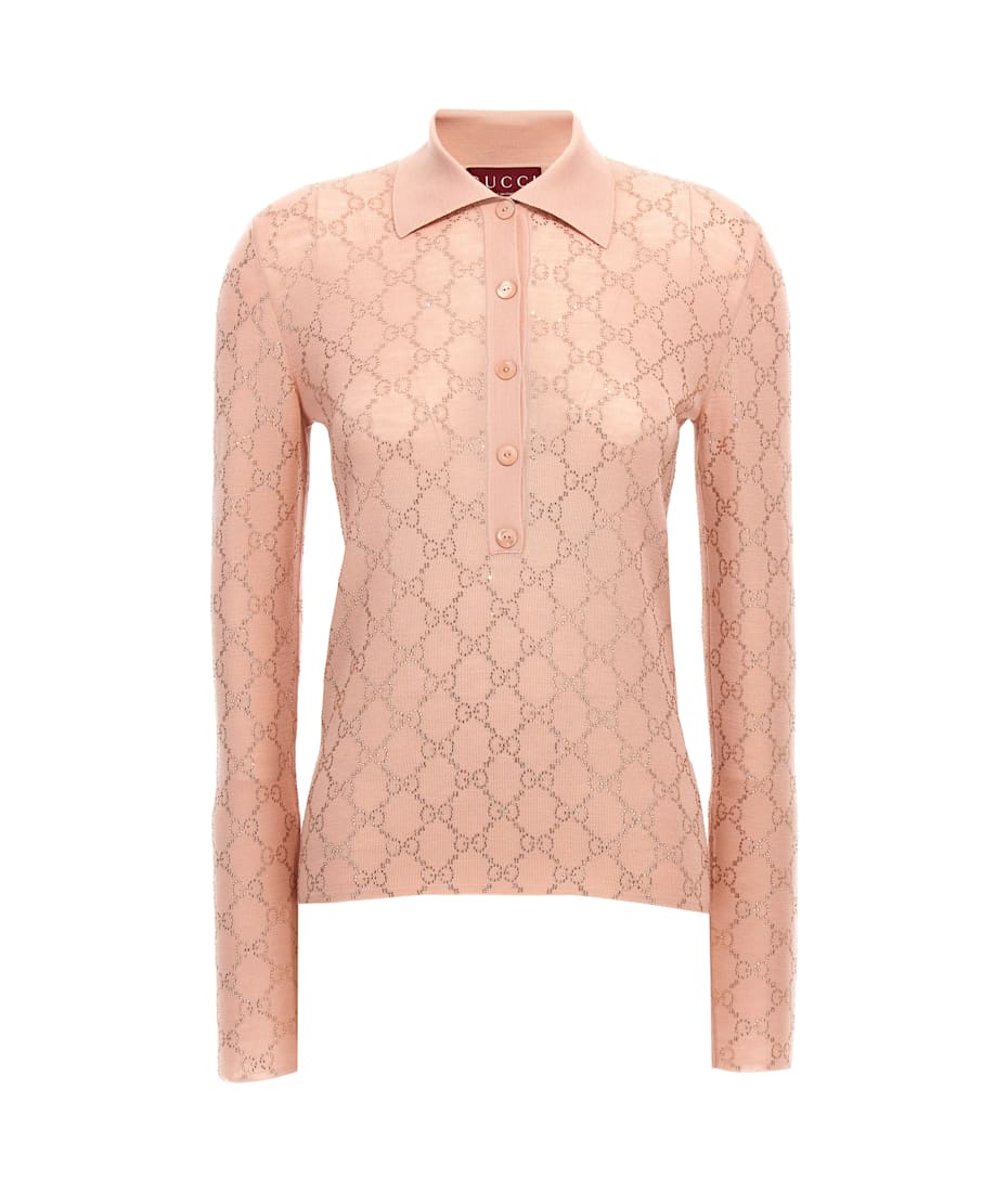 GUCCIポロ GG cotton piquet polo shirt in grey and white | GUCCI® US