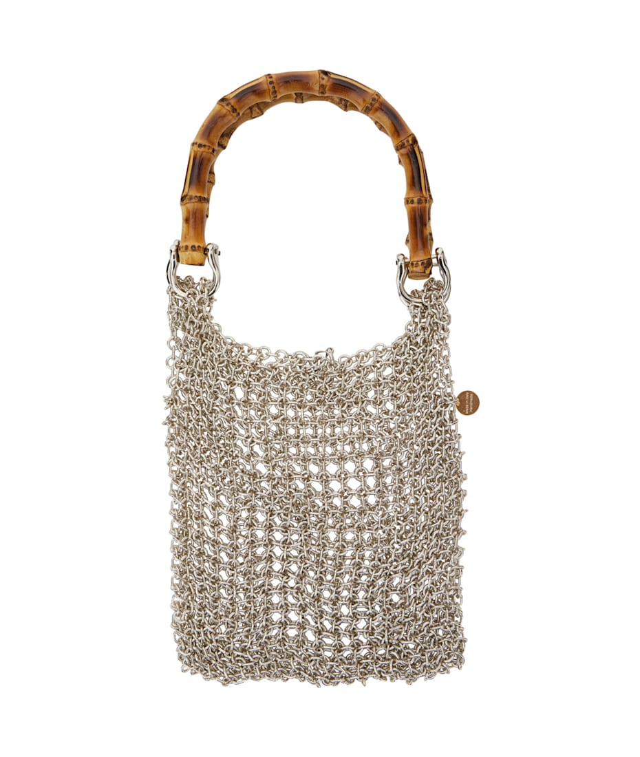 トートバッグ SILVIA GNECCHI SS25 BAMBOO BAG (KZ006 SILVER) Silvia Gnecchi 'bamboo' Silver Colored Handbag With Metallic