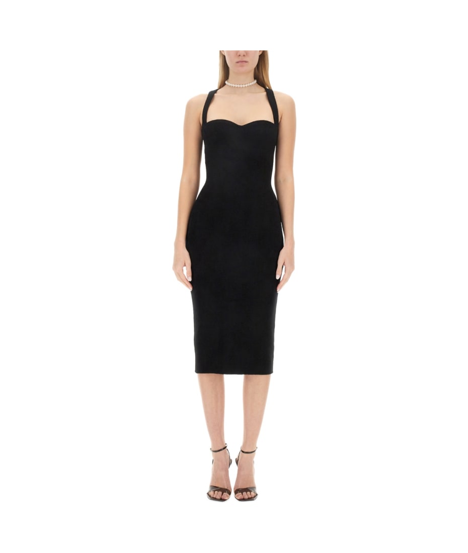 scalloped edge midi dress Black Scalloped Edge Midi Dress