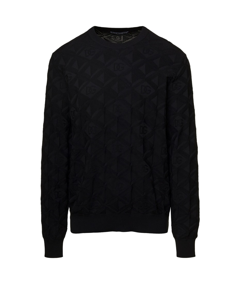Dolce & Gabbana Crew Neck Sweater with Jacquard Monogram Motif Size S