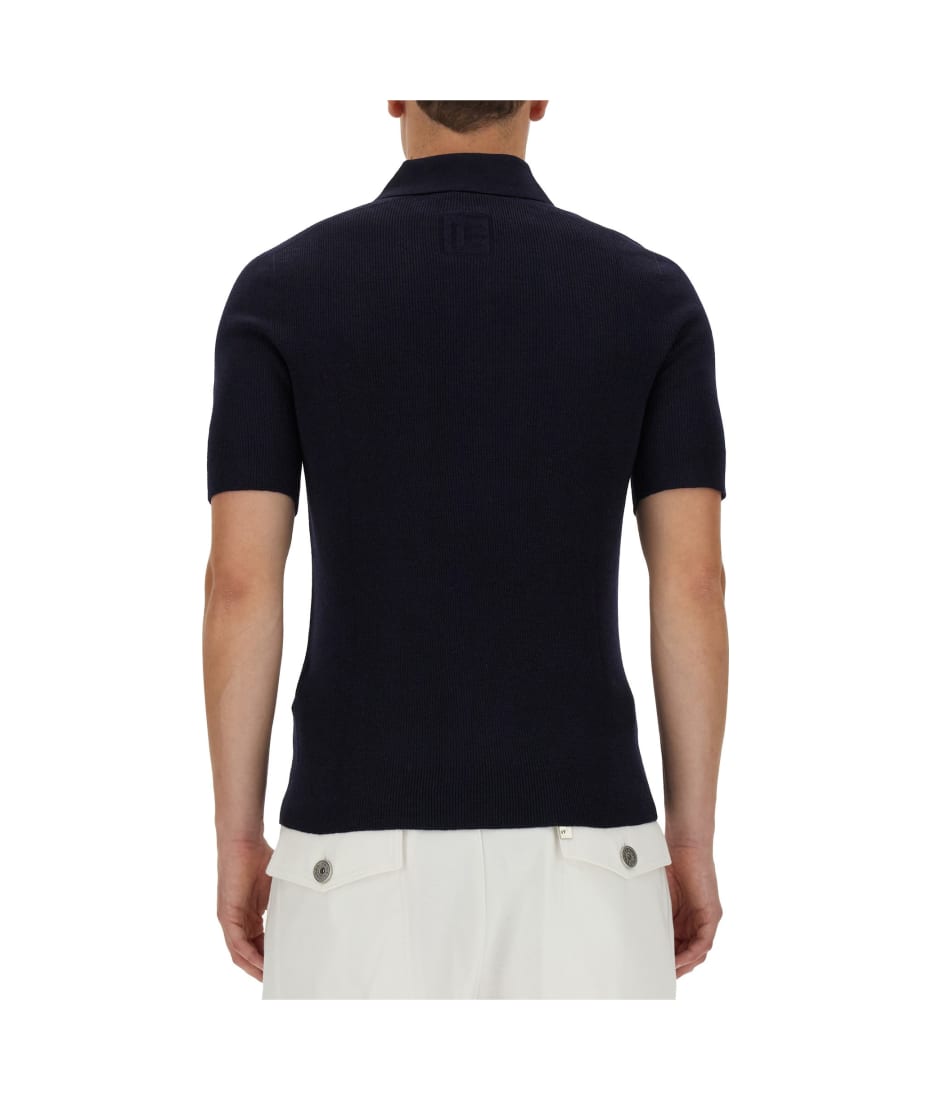 Tシャツ・カットソー BALMAIN SS24 POLO WITH LOGO PATCH (BH1GB065_KE936AE) Stripe Short Sleeve Polo Shirt - Polo shirt with logo