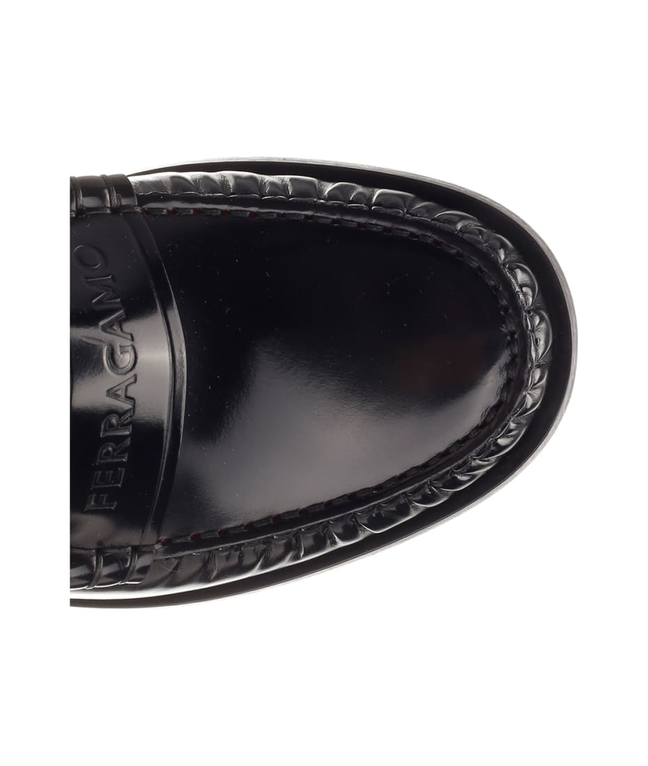 Ferragamo, Irina black and white leather loafers