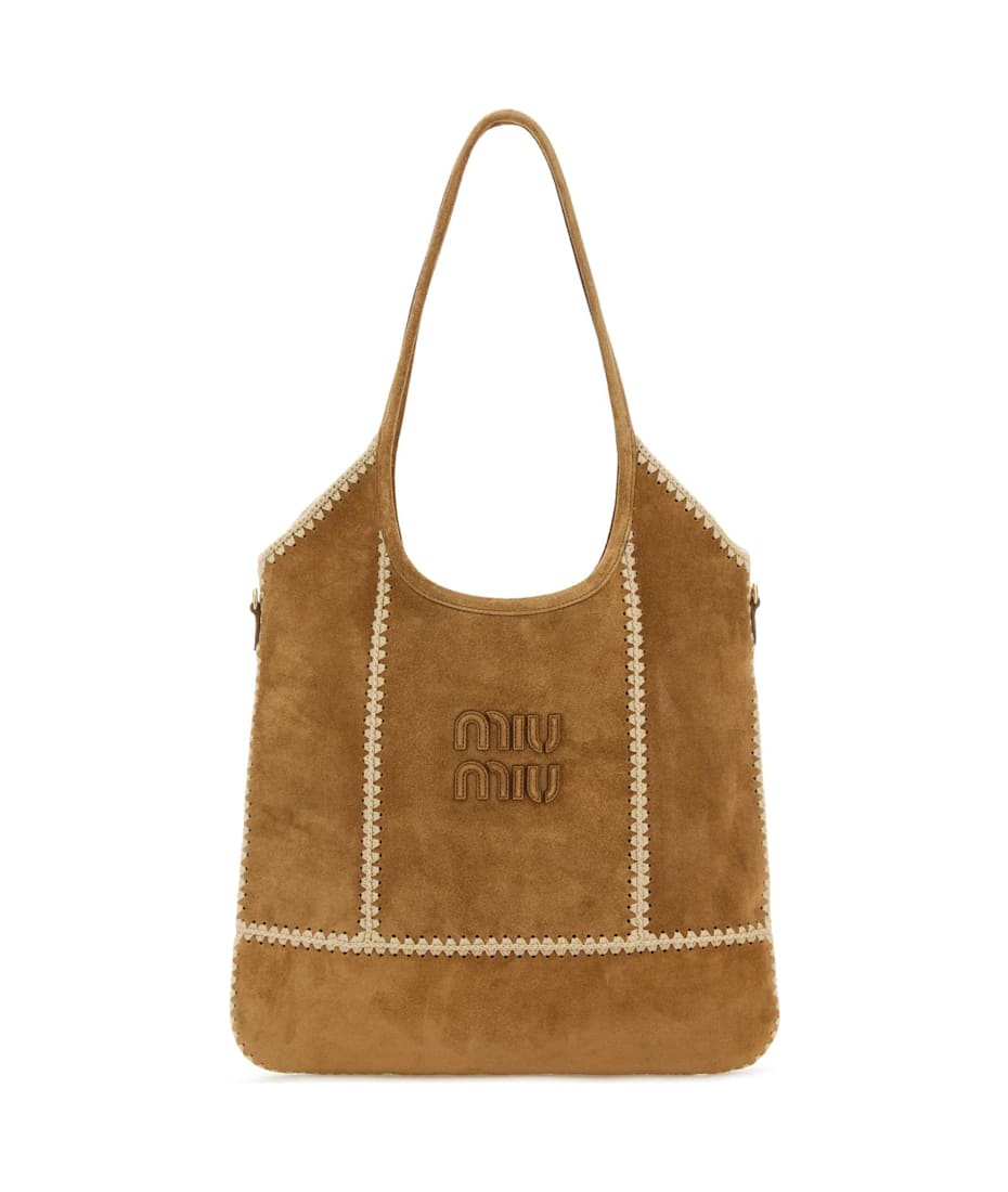 トートバッグ Miu Miu Camel Suede Leather Shopping Bag Miu Miu Camel Suede Leather Shopping Bag | italist