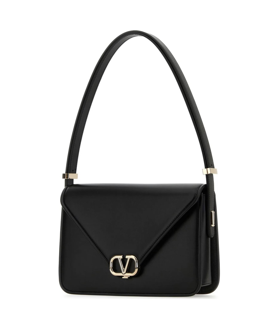 ショルダーバッグ・ポシェット Valentino Garavani Black Leather Small Vlogo Shoulder Bag VALENTINO GARAVANI VLOGO small textured-leather shoulder bag