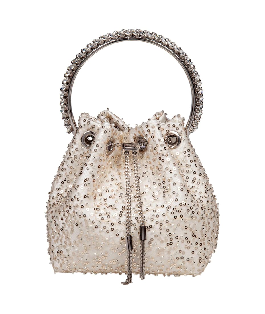 【送料&関税込】Jimmy Choo Bon Bon Satin Bag With Micro Net Micro Bon Bon | Ivory Satin Mini Bag with All-Over Pearls