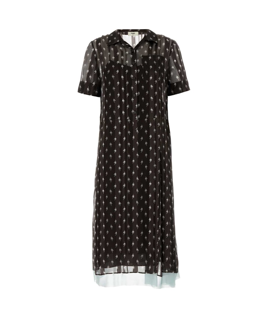 ワンピース Fendi Printed Silk Dress FENDI silk shirt dress with all-over logo Brown Fendi