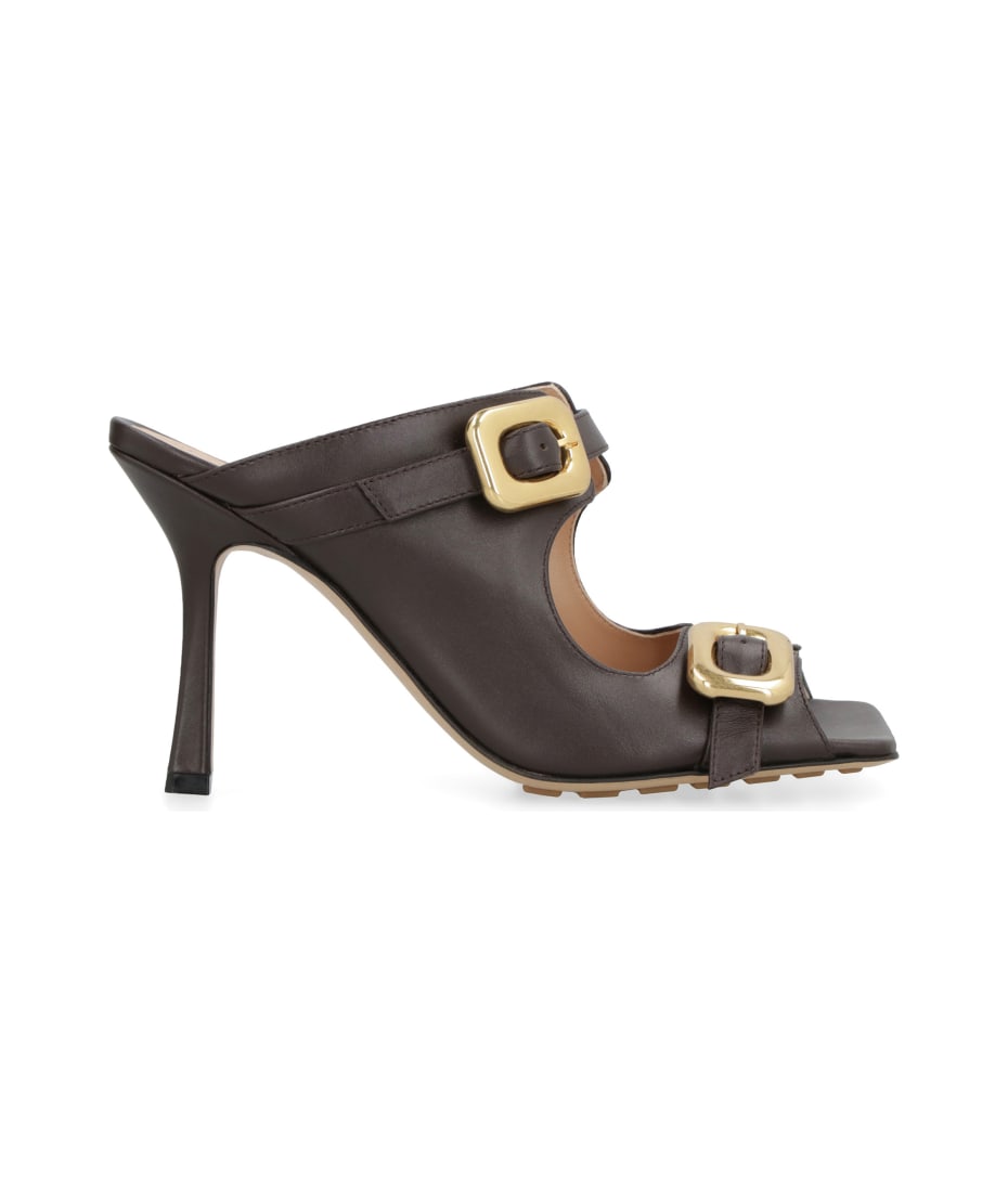 Bottega Veneta Dark Brown Leather Stretch Buckle Mules