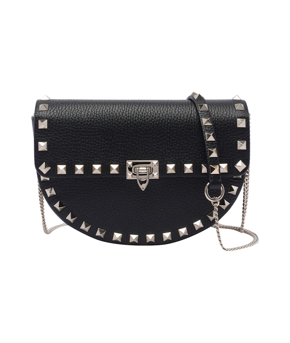 ショルダーバッグ・ポシェット VALENTINO GARAVANI LEATHER ROCKSTUD MINI BAG WITH STRAP Valentino Garavani - Rockstud mini leather hobo bag black