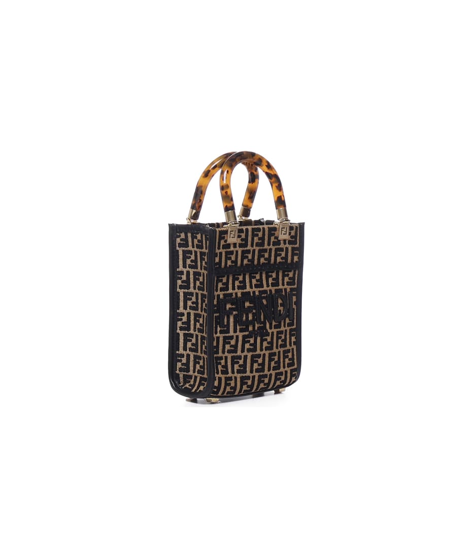 Fendi By The Way Mini Raffia & Leather Shoulder Bag in Metallic