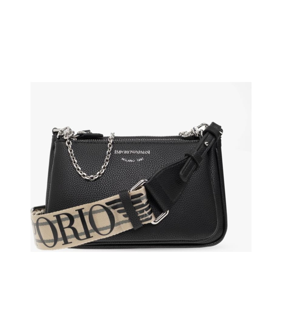 Armani logo-print Leather Shoulder Bag - Black