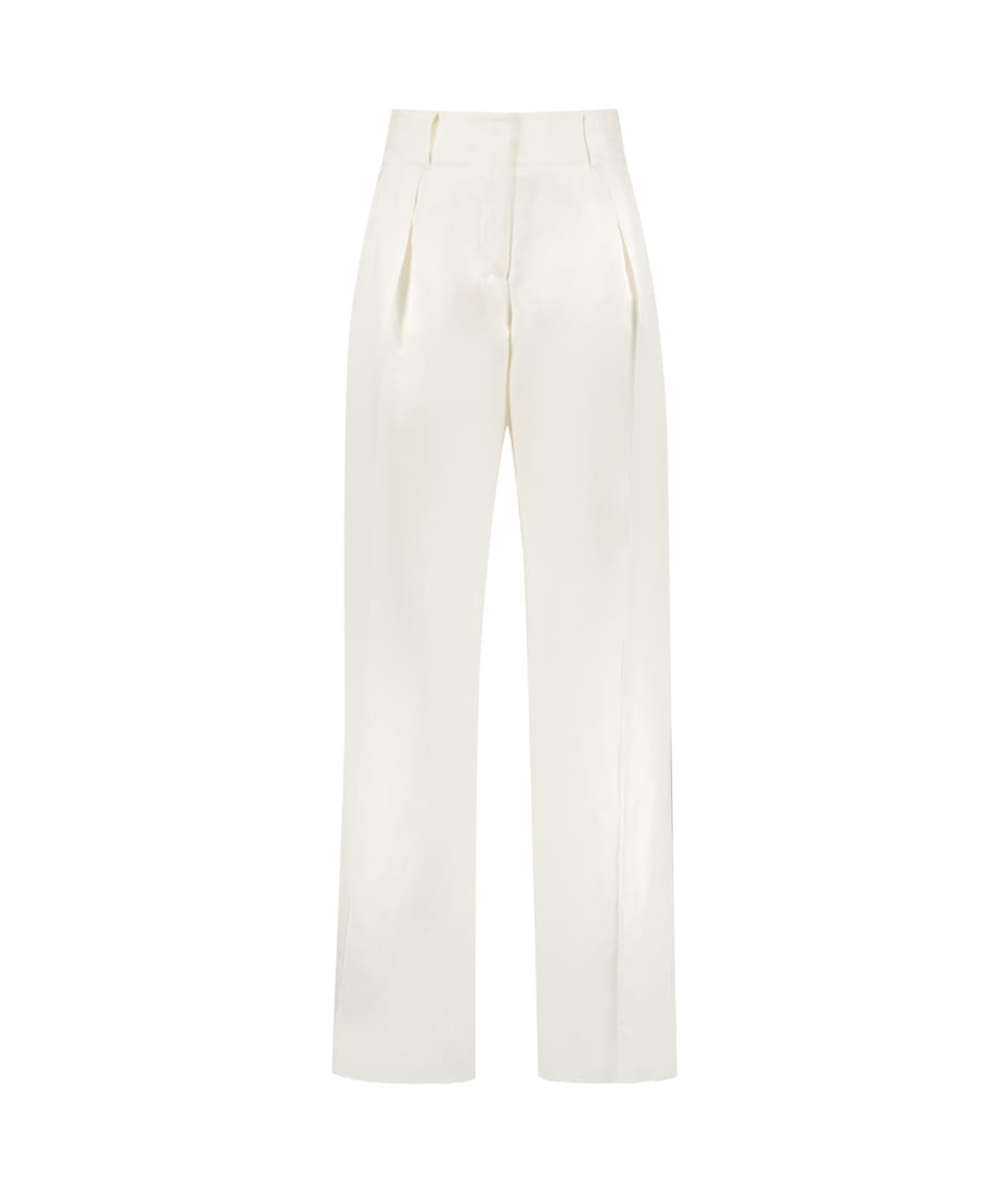 パンツ SALVATORE FERRAGAMO WOOL, SILK AND LINEN BLEND TROUSERS Ferragamo patch-detail linen-blend Trousers | White