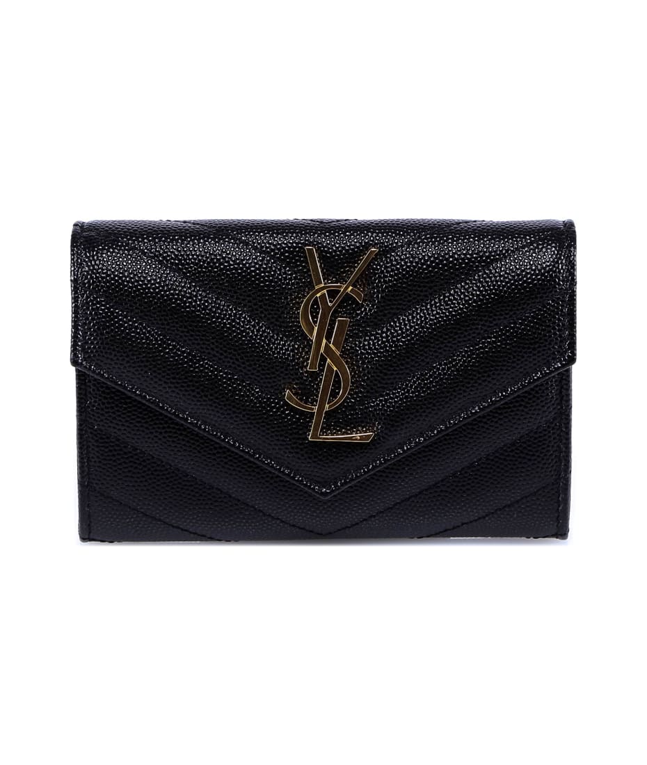 Saint Laurent Monogram Logo Leather Flap Wallet Nero