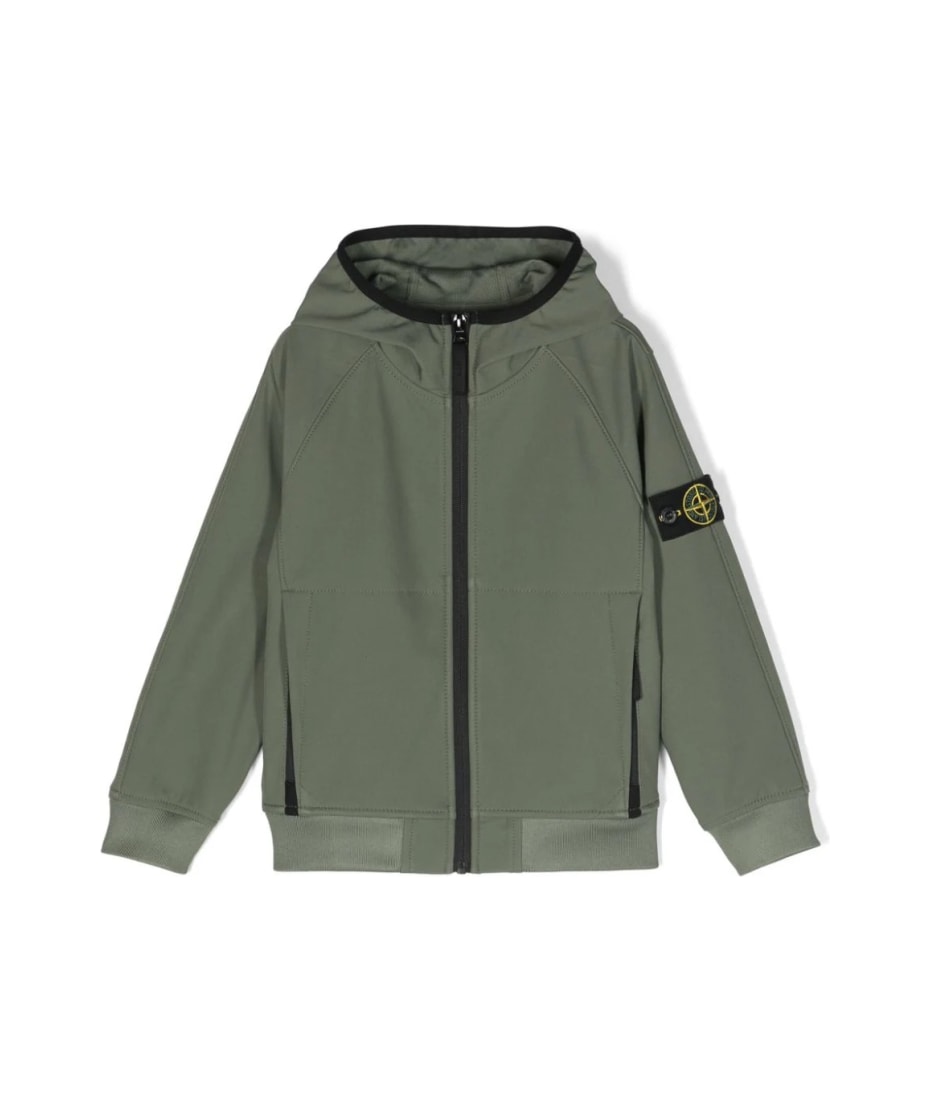 Stone Island Junior Green Light Soft Shell-r Jacket In