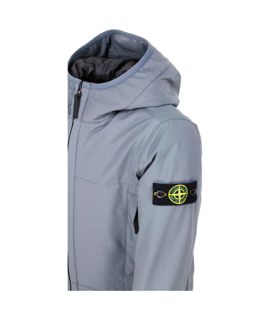 Stone Island Padded Jacket With Hood In Technical Fabric Made With Isabel Bottles E.dye Technology With Primaloft Insulation Technology - Grey