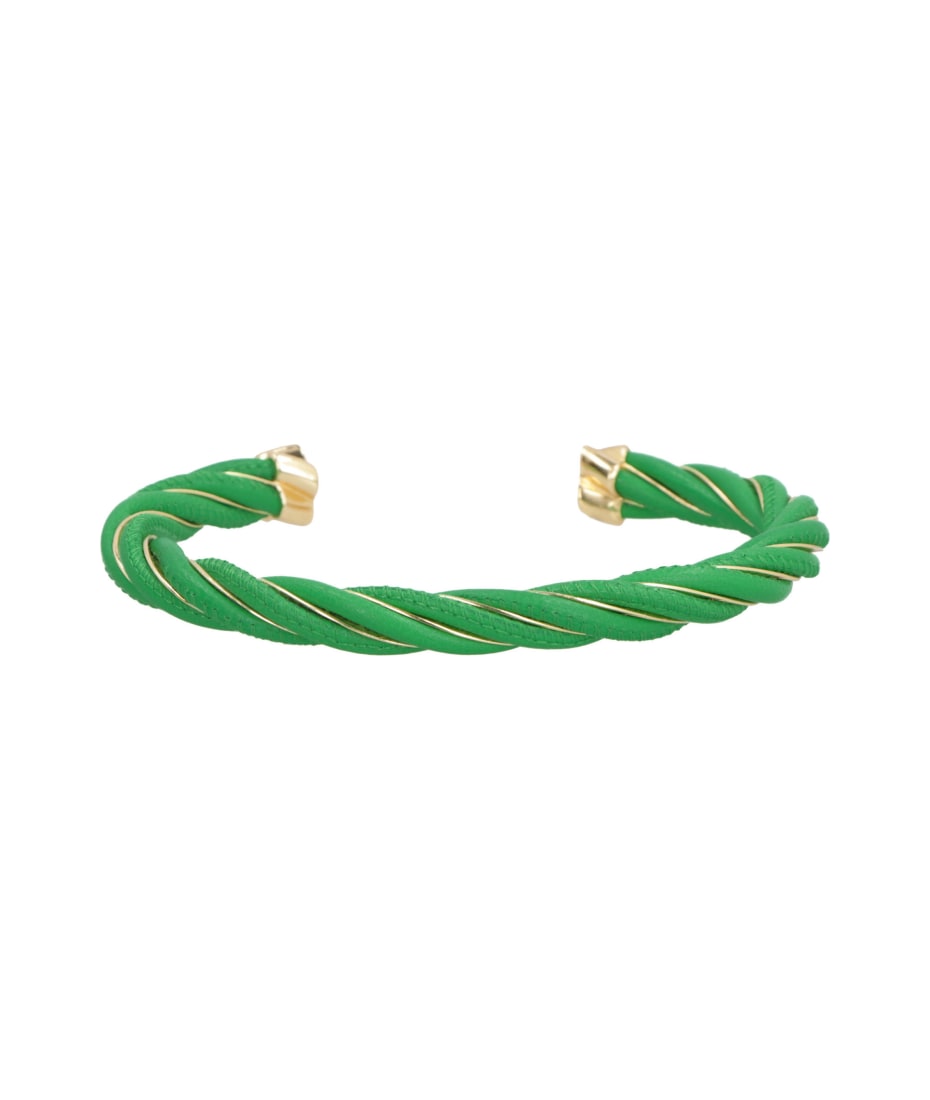 Bottega Veneta Braided Leather And Gold-plated Bracelet In Green