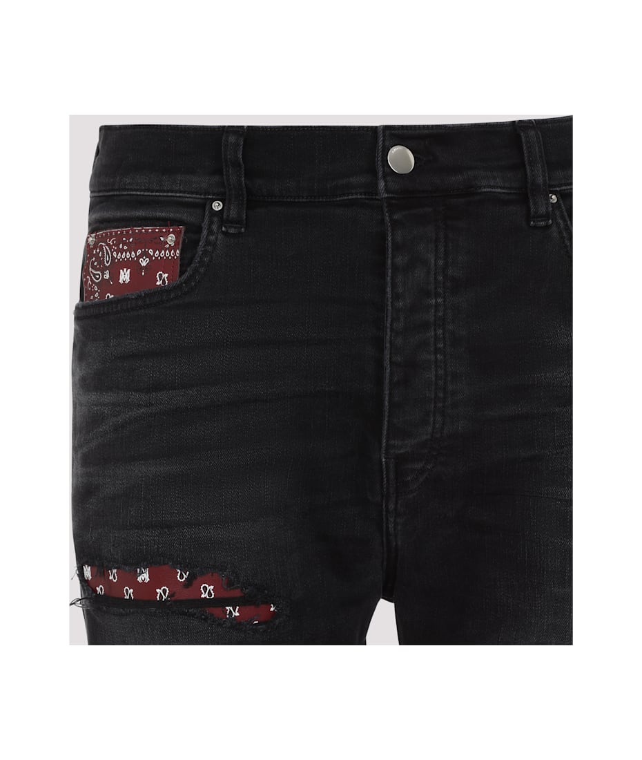 アミリ Amiri Leather Bandana Repaired Slim Jeans AMIRI Black Leather Bandana Repaired Slim Jeans - Pants