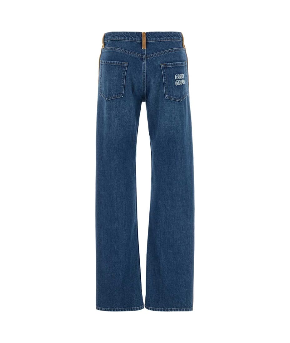 デニム・ジーパン Miu Miu Jeans with leather inserts denim and leather jeans