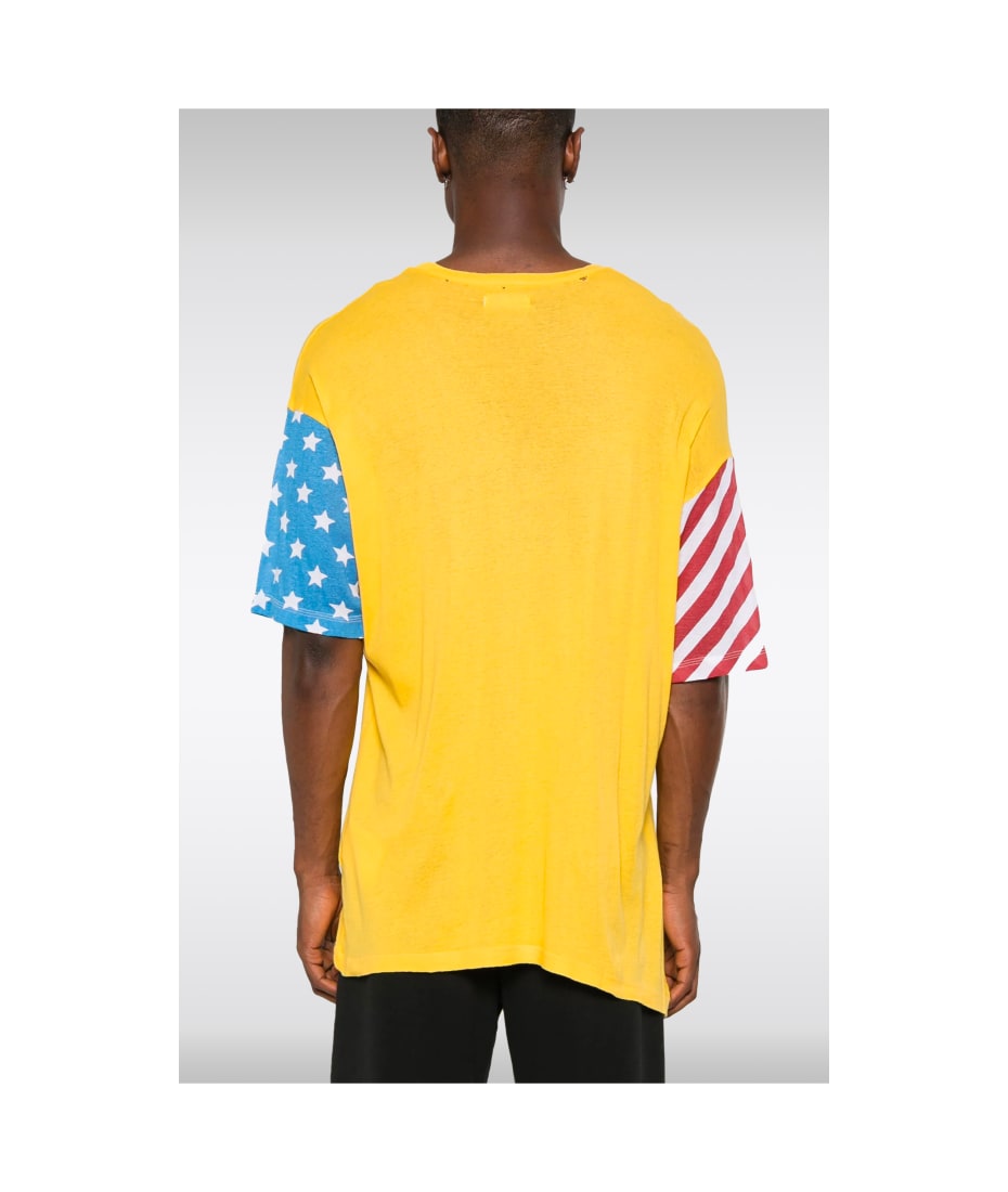 ERL Unisex Printed Light Jersey Tshirt Yellow distressed