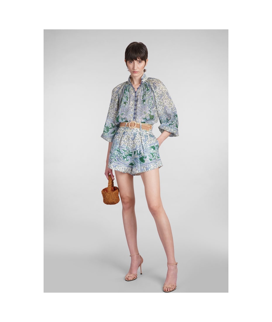 ショーツ ZIMMERMANN PAISLEY PRINT LINEN SHORTS Zimmermann Tiggy Spliced Paisley-print Linen Shorts - Green