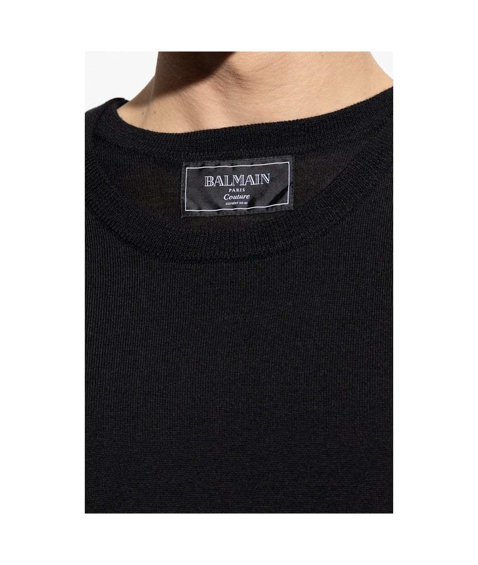 【送料&関税込】Balmain Logo Patch Double-collar Knit Sweate Balmain Logo Patch Double-Collar Knit Sweater – Cettire