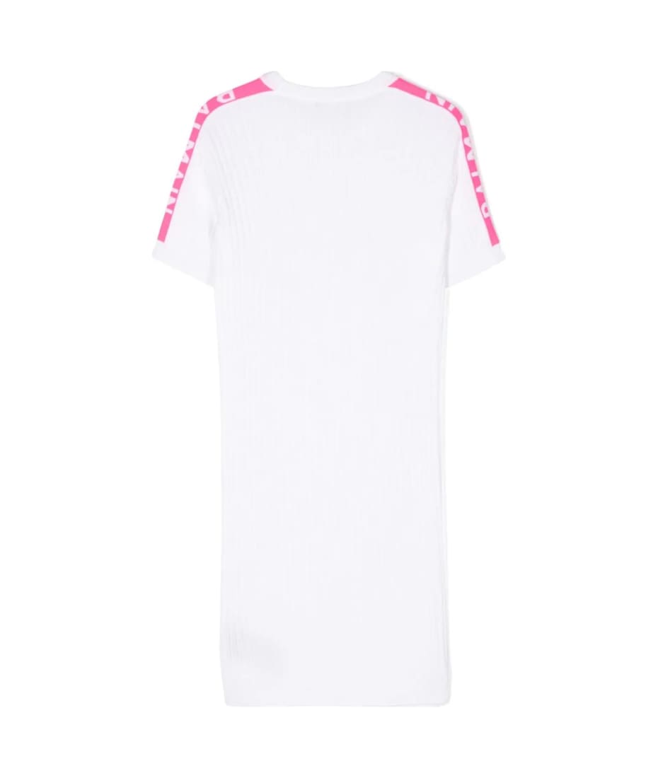 Balmain Ribbed Knitted Dress With Jacquard Logo Motif - White