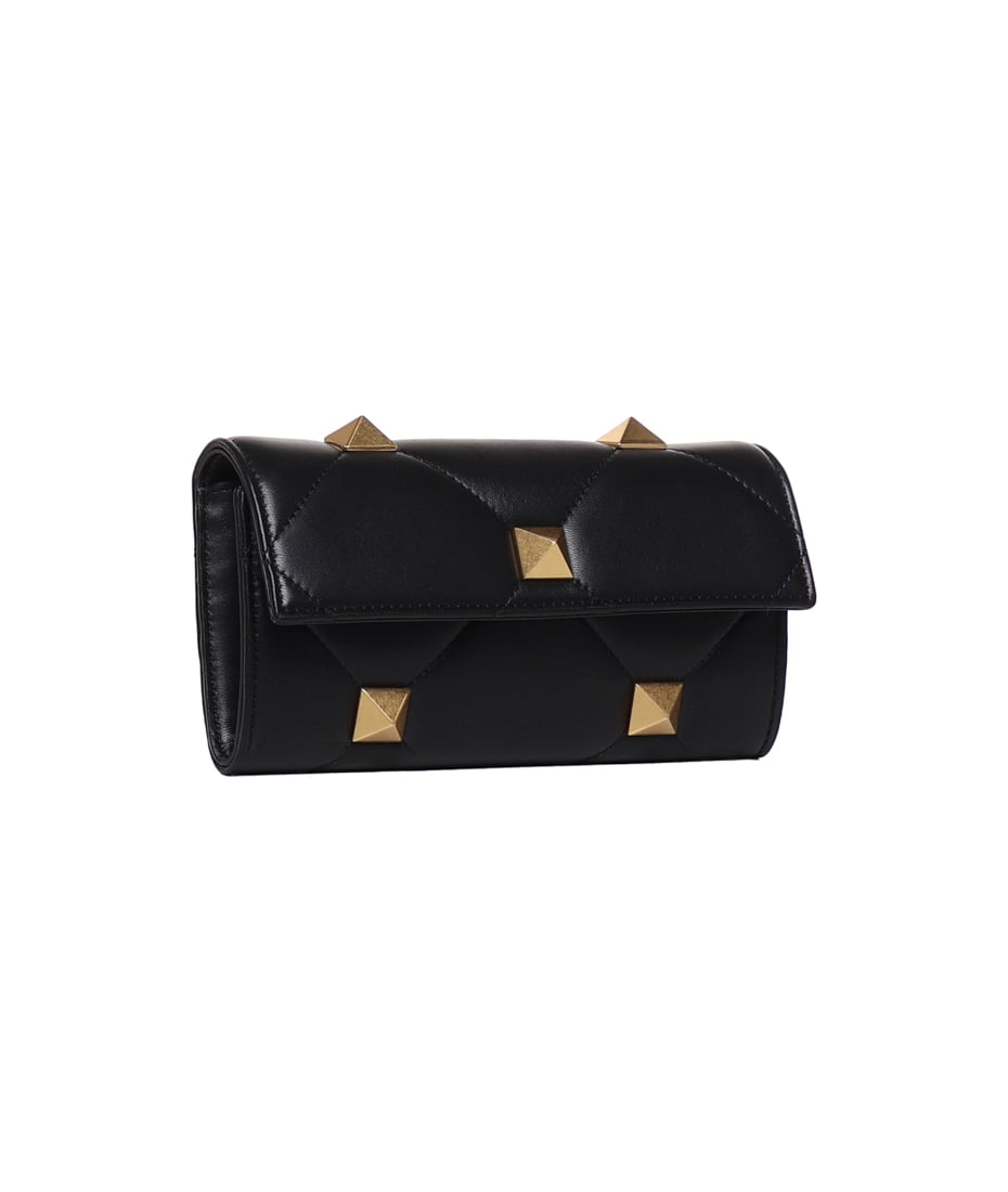 Small Nappa Roman Stud Wallet for Woman in Black