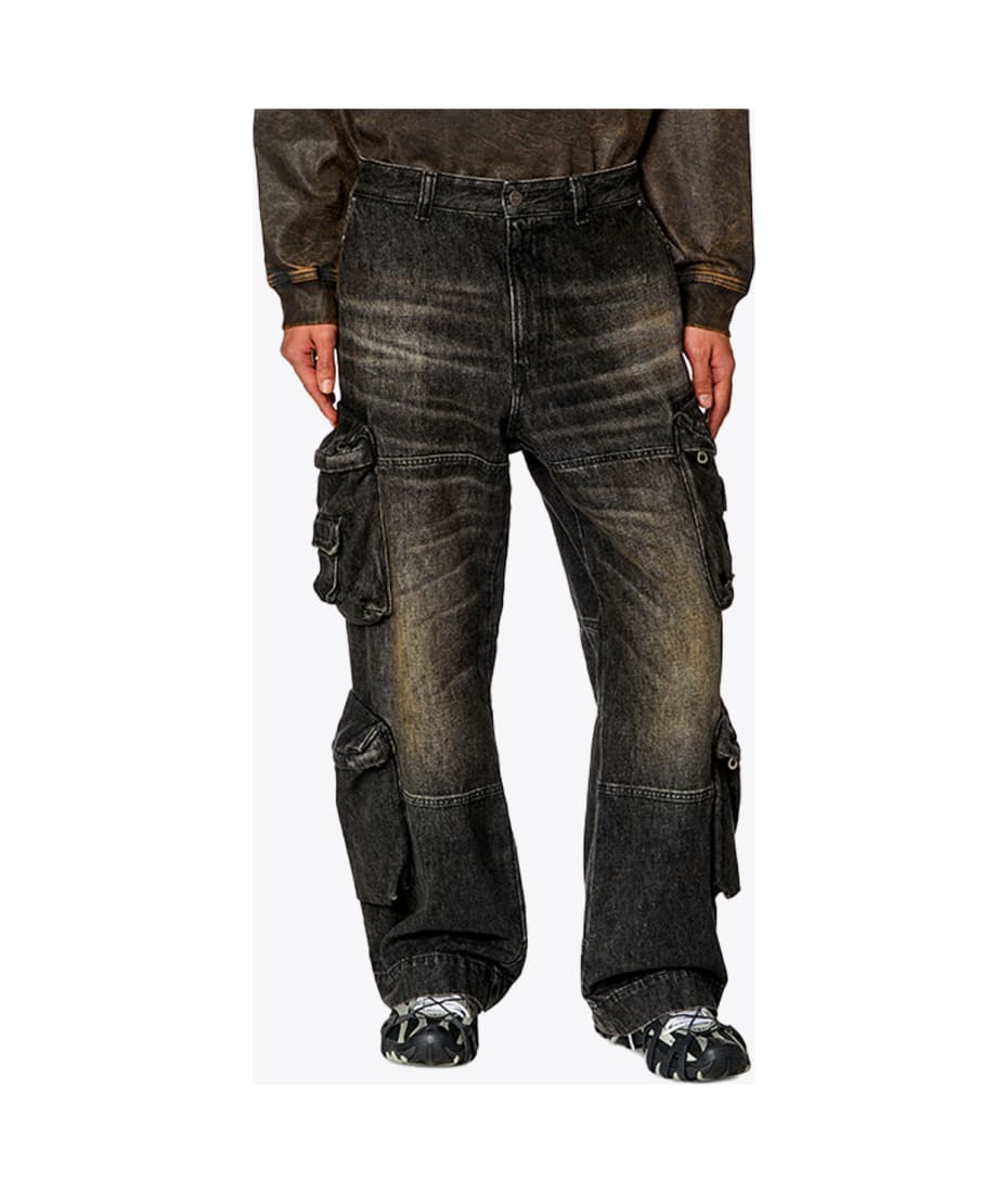 Diesel D-fish-cargo-s Sunbleached black denim cargo pant - D Fish