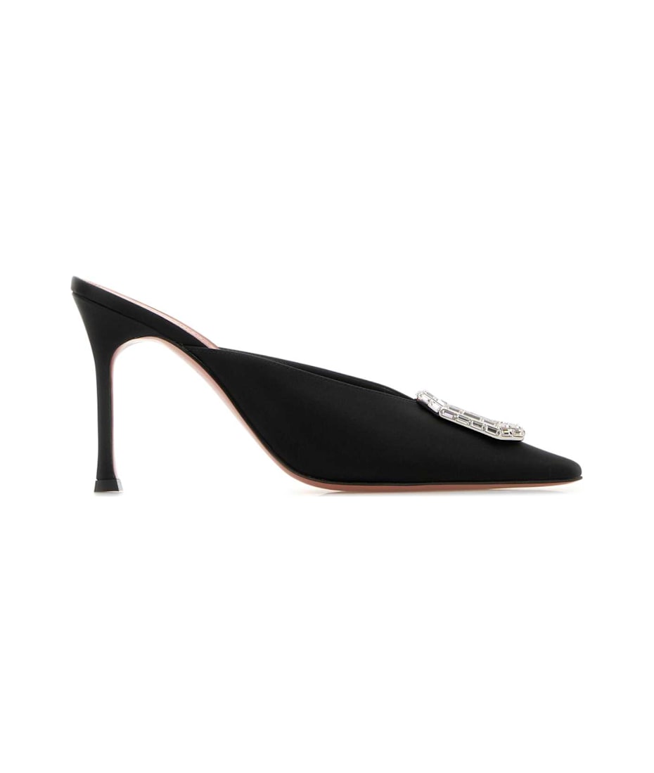サンダル・ミュール AMINA MUADDI Black satin Camelia mules Amina Muaddi Black Satin Camelia Mules | italist