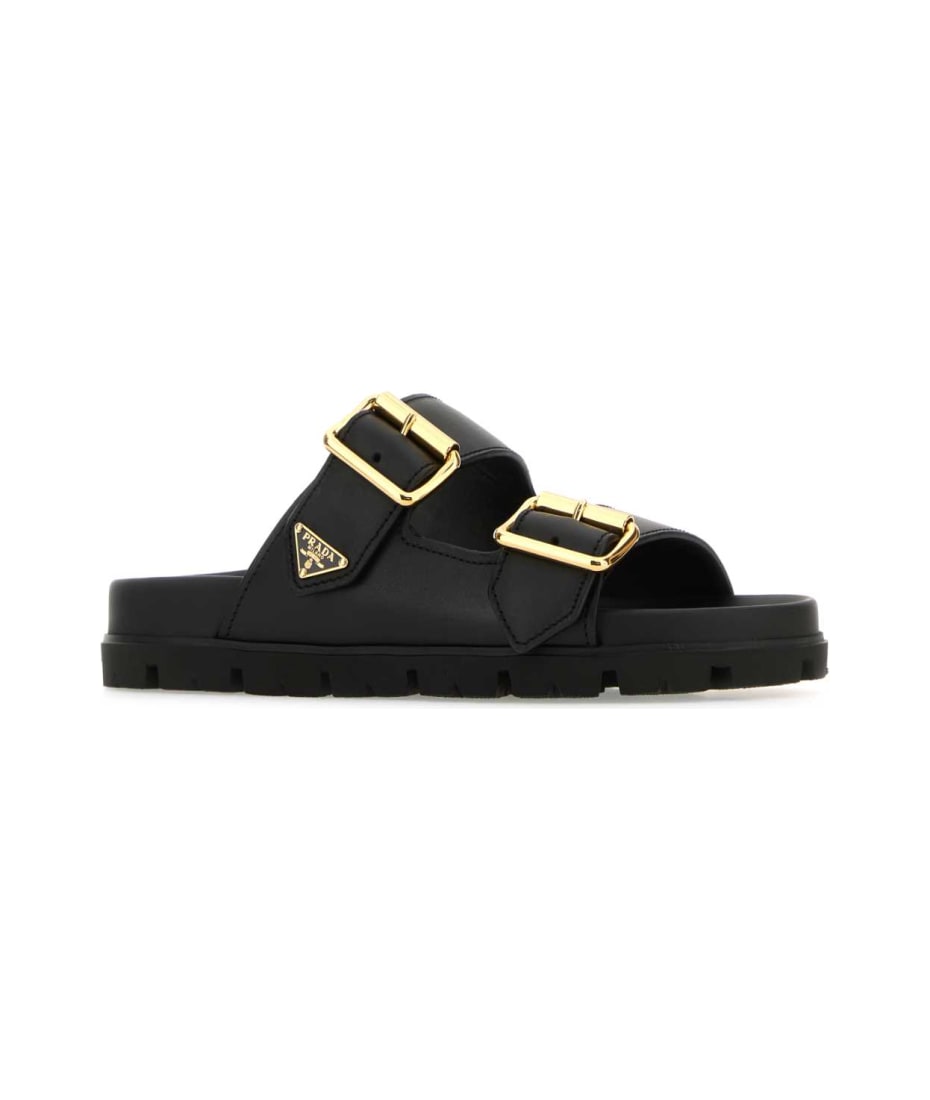 Prada Black Leather Slippers italist